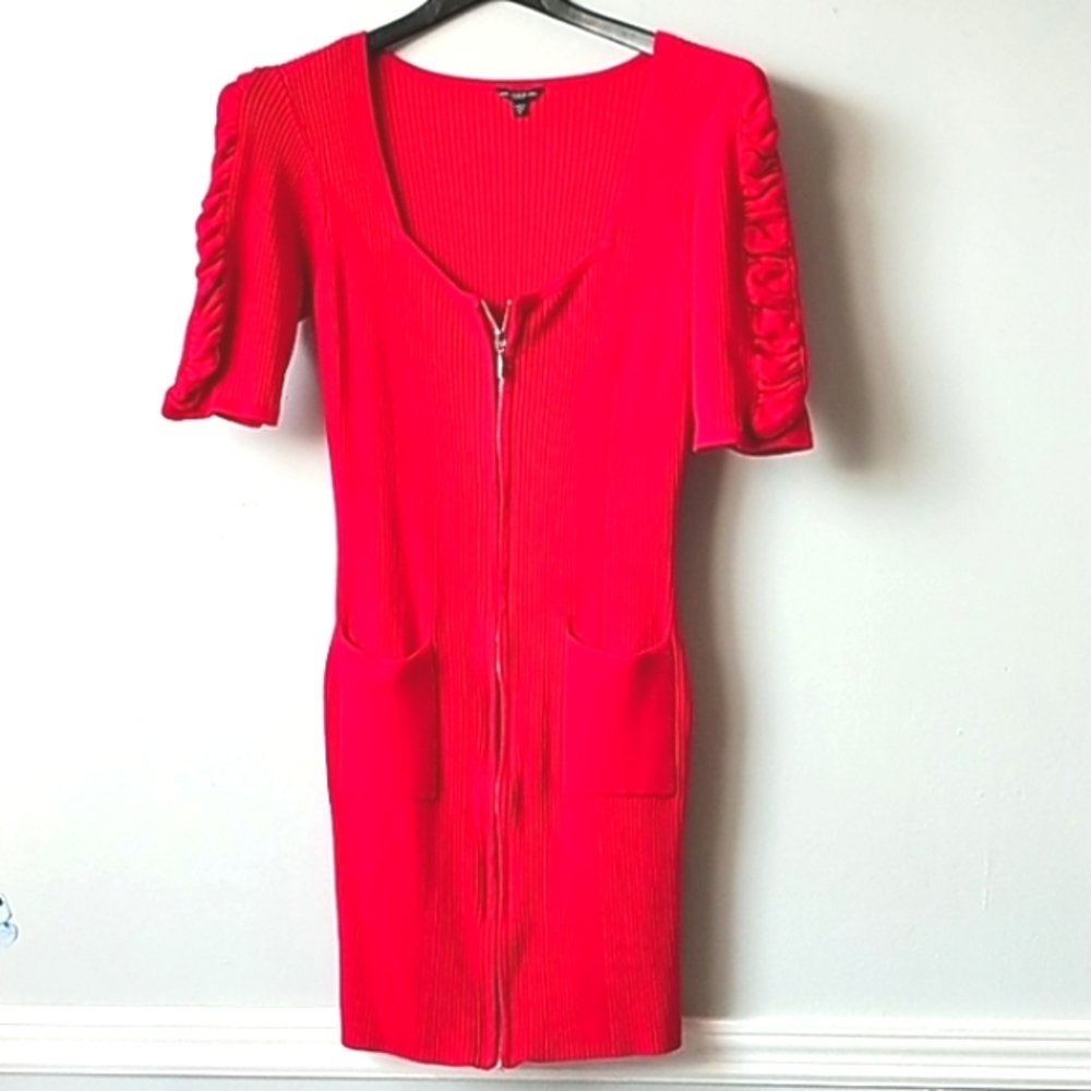 Guess Knit Red Body Zip Closure Full Front Dress